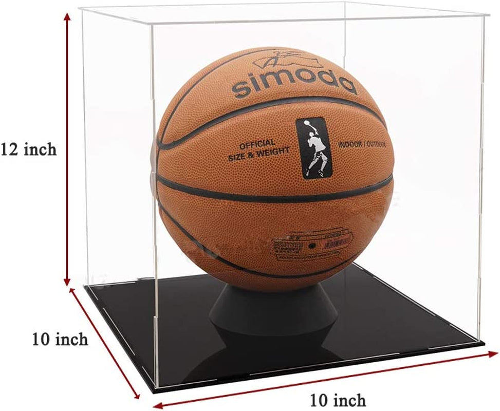 Self-Assembly Acrylic Display Case,Football Display Case,Dustproof Showcase,Countertop Box for Pop Figures Toys Collectibles,Football Basketball Volleyball Display Case(10X10X12 Inch; 25X25X30Cm)