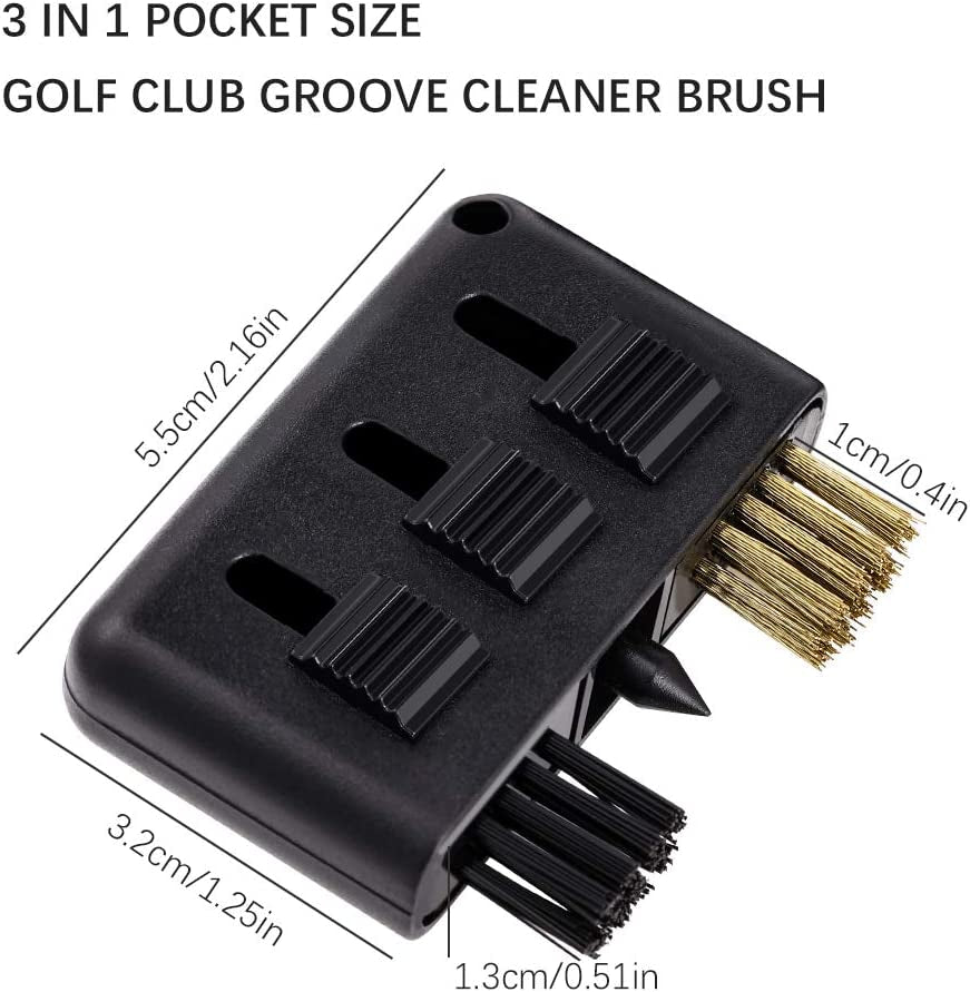 3 Pcs Golf Brush Golf Club Slot Cleaning Brush,Groove Cleaner Restorer Golf Groove Sharpener with Clip,Retractable Pocket Size Groove Cleaning Ball Shoes Kit Tool