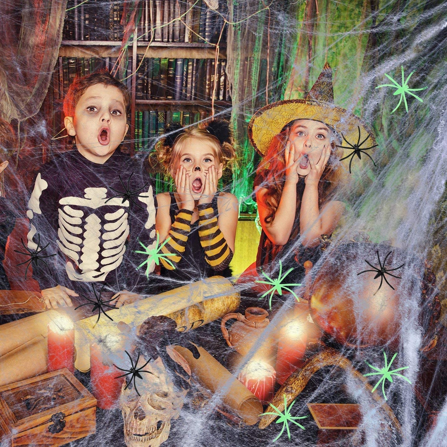 Halloween Decorations Spider Cobwebs - 1000Sqft Spider Webs +100 Black Spiders +50 Fluorescent Spiders, Indoor Outdoor Spooky Spider Webbing with Fake Spiders for Halloween Party Decorations