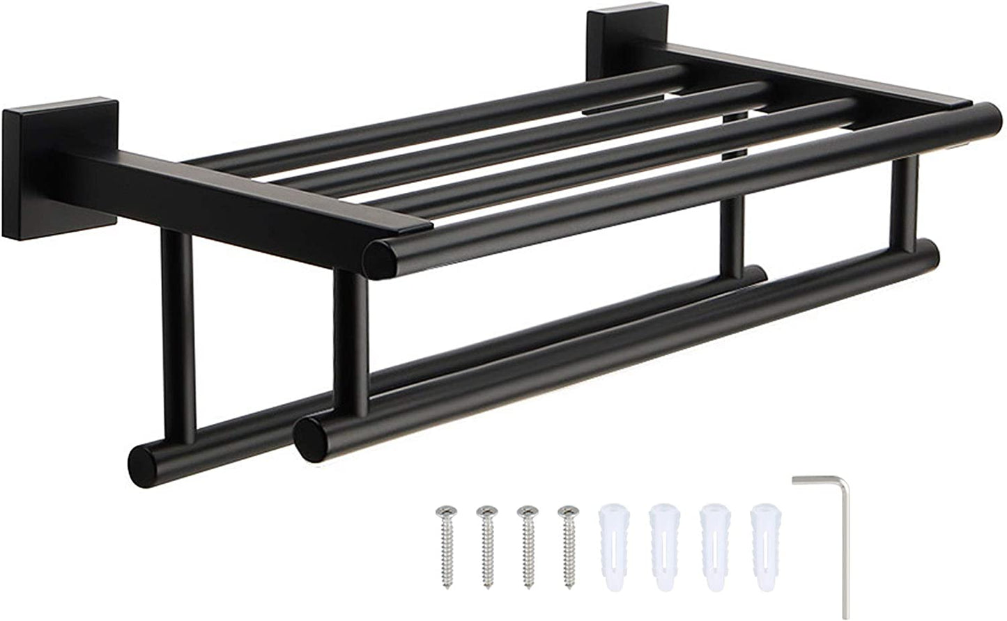 16-Inch Black Towel Rail Wall Mounted SUS304 Stainless Steel Towel Rack Shelves Towel Holder with Double Towel Bars for Bathroom, EGZ8040-B