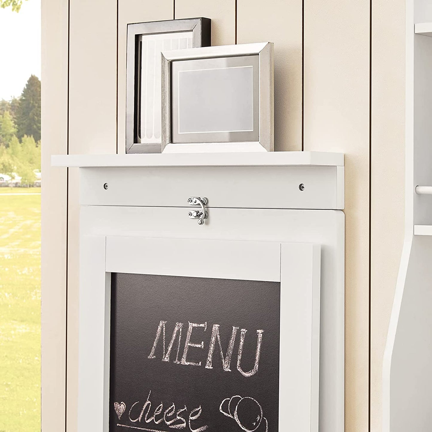 ® FWT20-W, Folding Wall-Mounted Drop-Leaf Table, Kitchen & Dining Table Desk with Blackboard, White