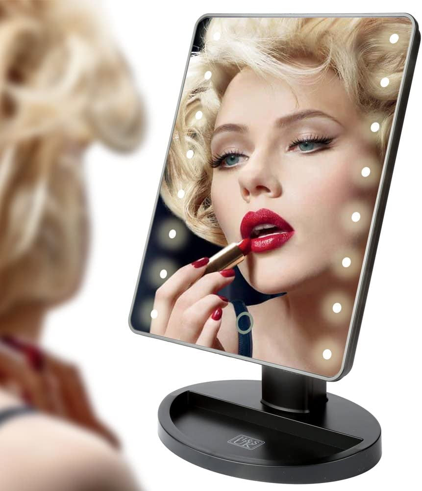 H&S Makeup Mirror with Light/Led Light up Mirror/Vanity Mirror with Lights / 10X Magnifying round Make up Mirror LED Lighted Illuminated Cosmetic Mirror with Lights Desk Free Standing Portable