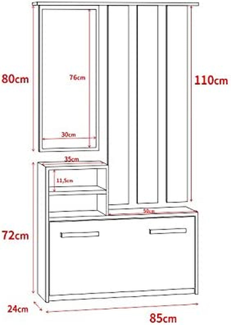 Julie Hall Tree with Shoe Cabinet, Wall Panel, Shelf & Mirror, Matte Sonoma Oak