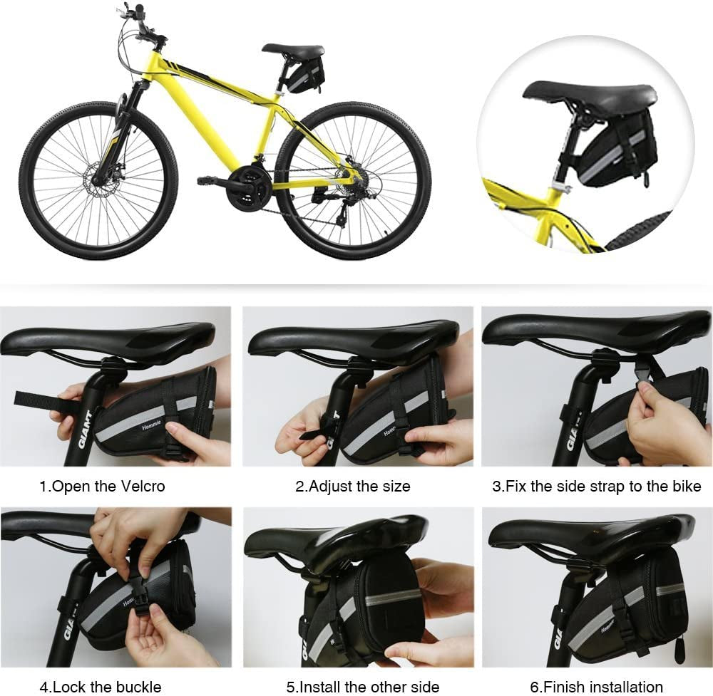 Bike Bag with 16 in 1 Repair Tool Kits, Bike Saddle Bag Waterproof, Bicycle Saddle Bag with Reflective Strip, MTB Saddle Bag with Puncture Repair Kit, Underseat Bike Bag,Bicycle Tool Bag,Black