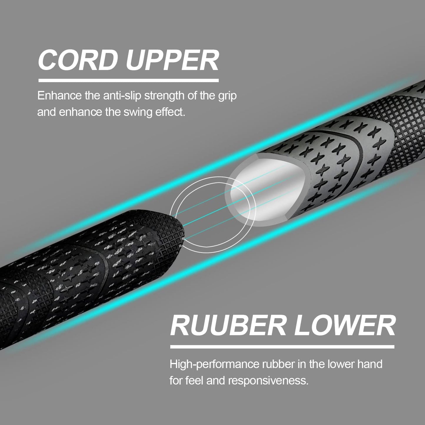 Golf Grips Set of 13- Cord Rubber Compound Material, Hybrid Golf Club Grips, All Weather Performance.