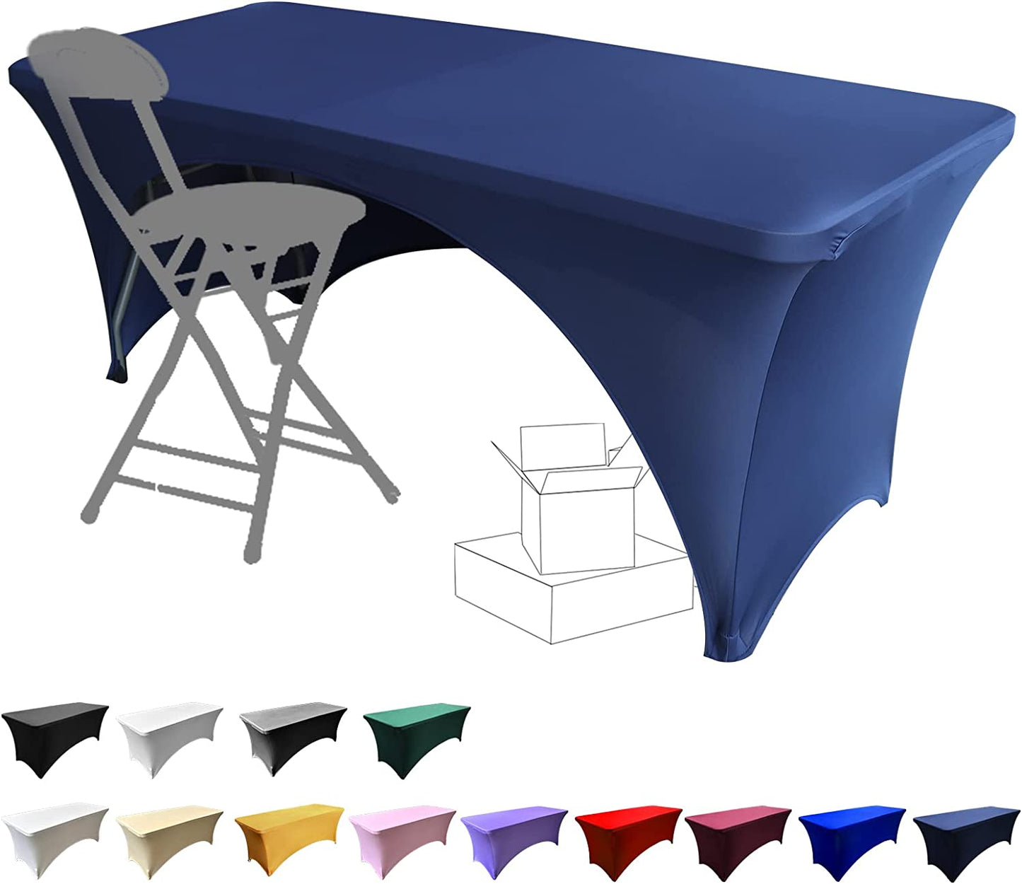 Stretchable Tablecloths 6Ft for Rectangle Tables with Open Back, Fitted Spandex Rectangular Patio Table Covers, Wedding, Party, Kitchen, Beauty Event Decoration-Black