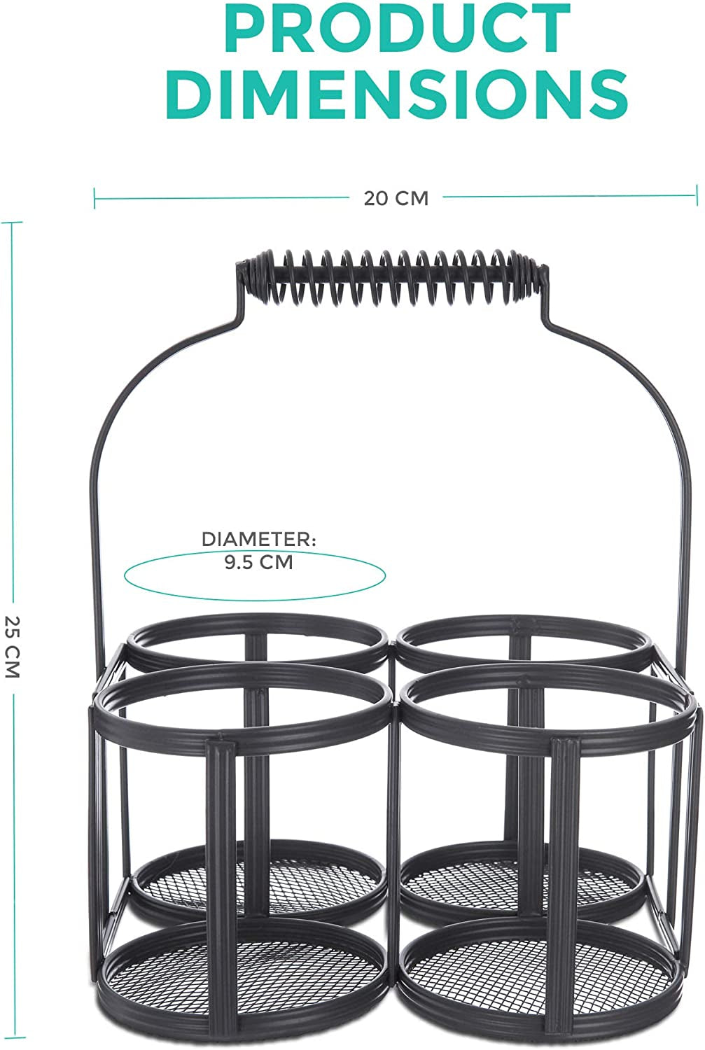 Nostalgia 4 Milk Bottle Holder Metal Wire Tidy Crate Rack Carry Carrier Doorstep Store Drink Kitchen Storage Organiser Caddy with Integrated Handle