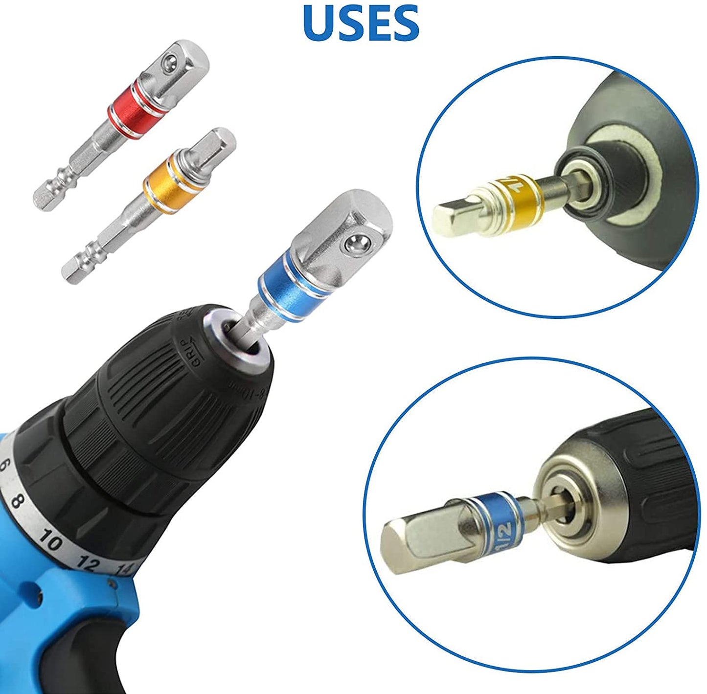 Set Power Hand Tools Driver,3 Pcs 1/4", 3/8", 1/2" Driver Extension Impact Grade Socket Adapter Set,Hex Shank Bit Square Nut Driver Set,For Automotive, Home Repair Tool Kits