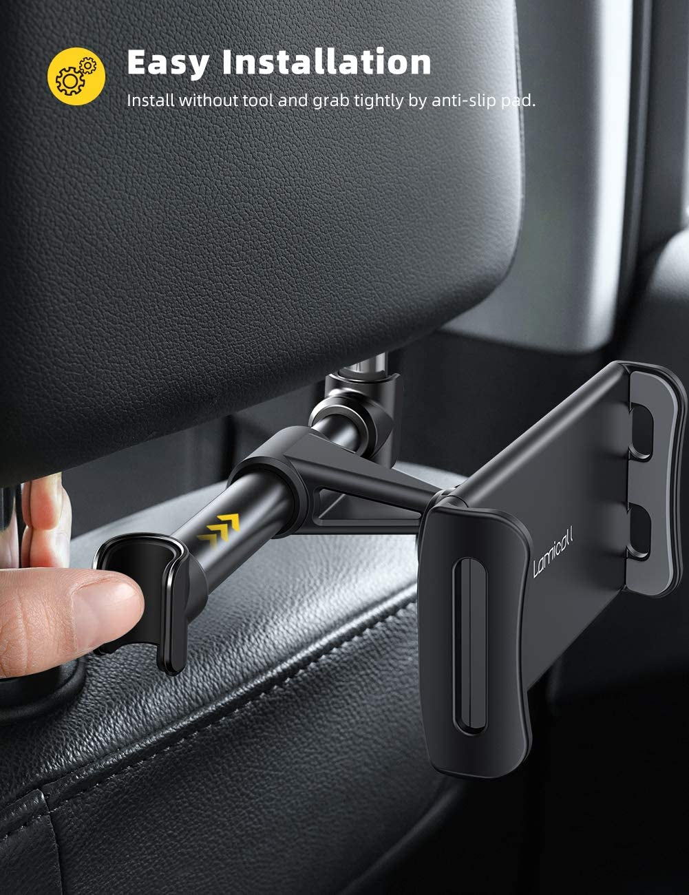 Car Tablet Holder, Car Headrest Mount - Universal 360 Rotating Car Seat Stand Cradle for All 4.4~11" Tablets, Ipad Pro 9.7, 10.5, Ipad Air Mini 2 3 4 5 6, Iphone, Switch, Tab - Black