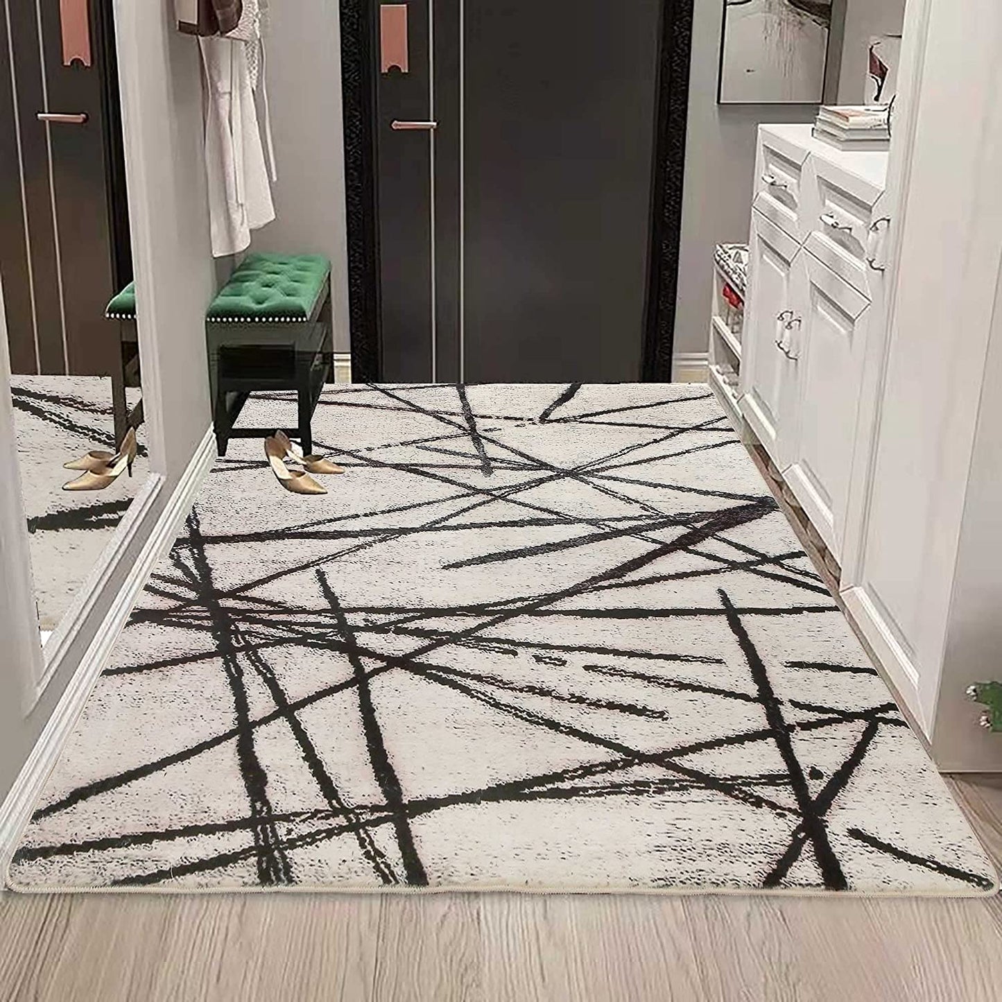 Rugs Living Room Large Modern Soft Area Rug Modern Simple Style Short Pile Beige Pattern Carpet (160 X 200 Cm, Beige)