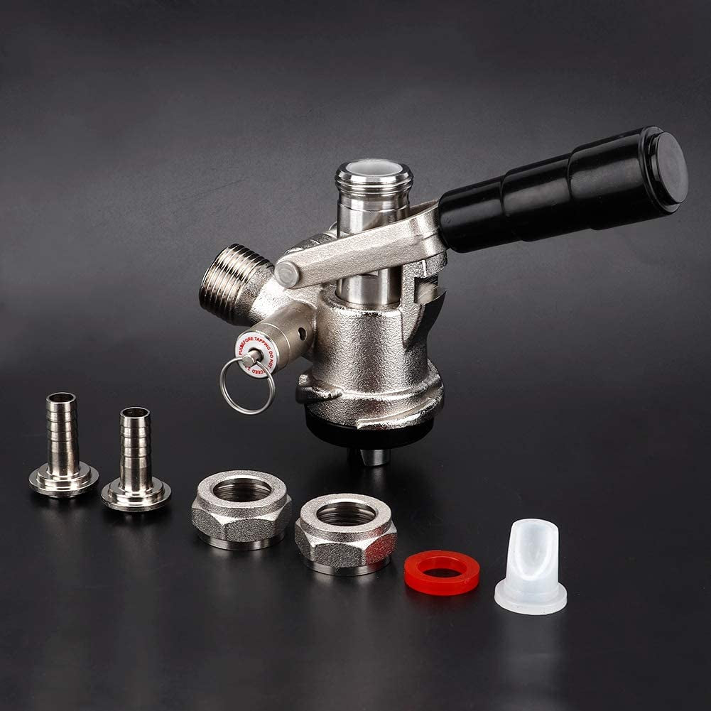 S Type Keg Coupler, Beer Keg Taps with Safety Pressure Relief Valve Beer Dispenser Keg Coupler S Type System with Black Handle for Home Brewing System