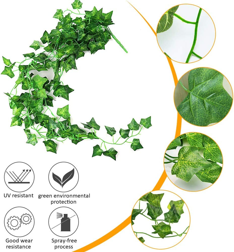 Artificial Ivy Garland,2Pcs Ivy Garland Fake Vine UV Resistant Greenery Leaves Fake Plants Hanging Vine Plant for Home Kitchen Garden Office Wedding Wall Decoration Indoor Outdoor