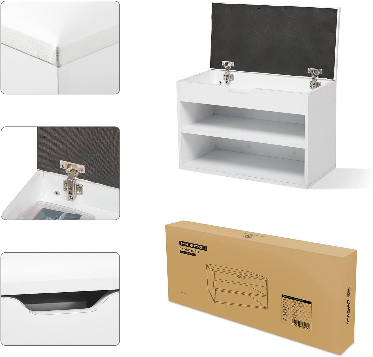 Shoe Storage Bench, Shoe Cabinet with Storage Seat, 60 X 30 X 43 Cm Wooden White Small Unit for 8 Pairs Shoes