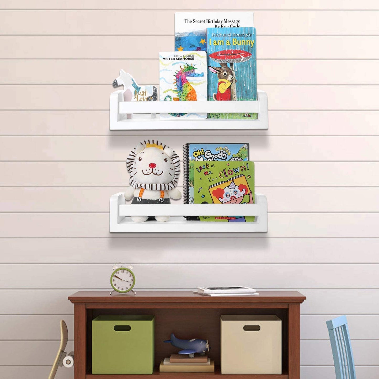 Floating Shelves Multi-Use Wall Shelf Bookshelf White Wood Display Shelf (2 Pack)