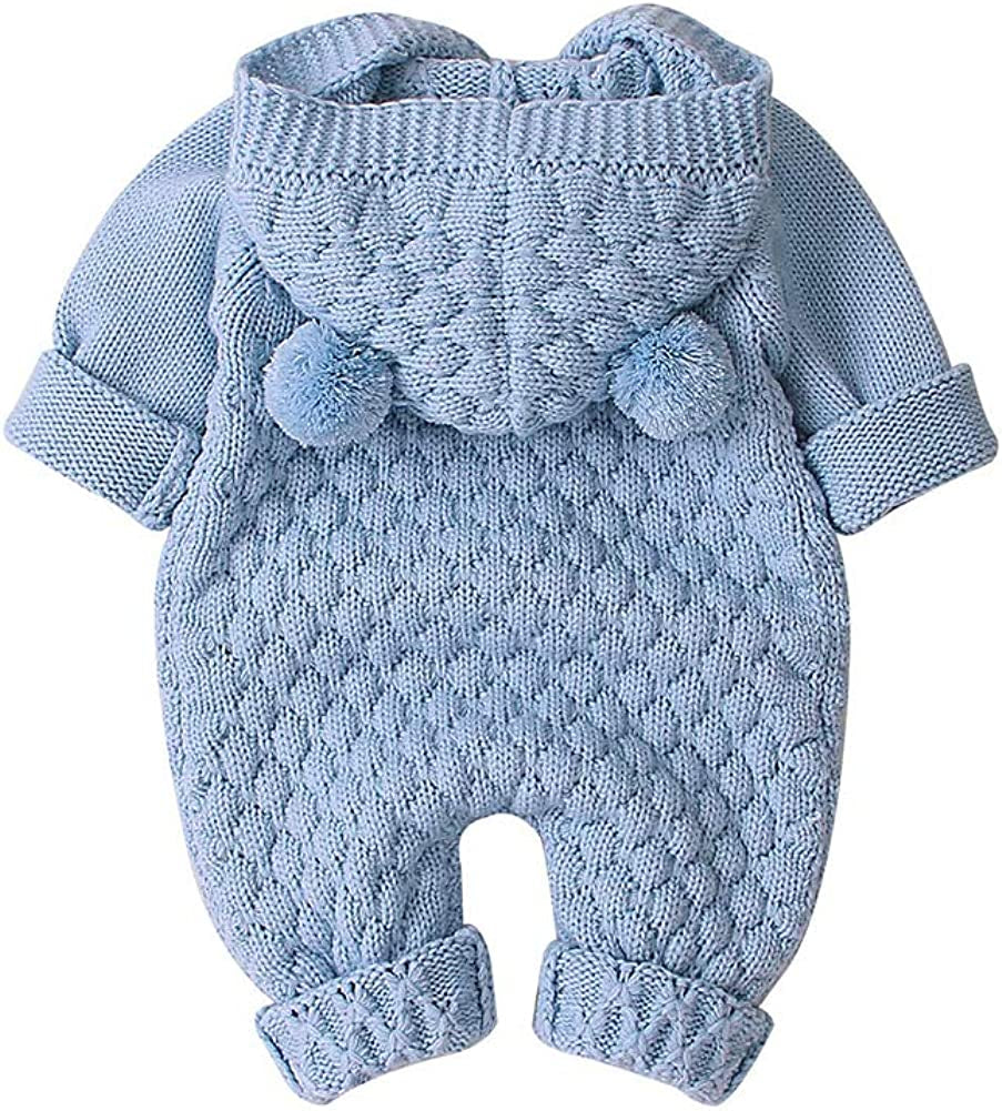 Baby Hooded Knitted Rompers Newborn Girls Boys Onesies Warm Sweater Jumpsuit Outfits
