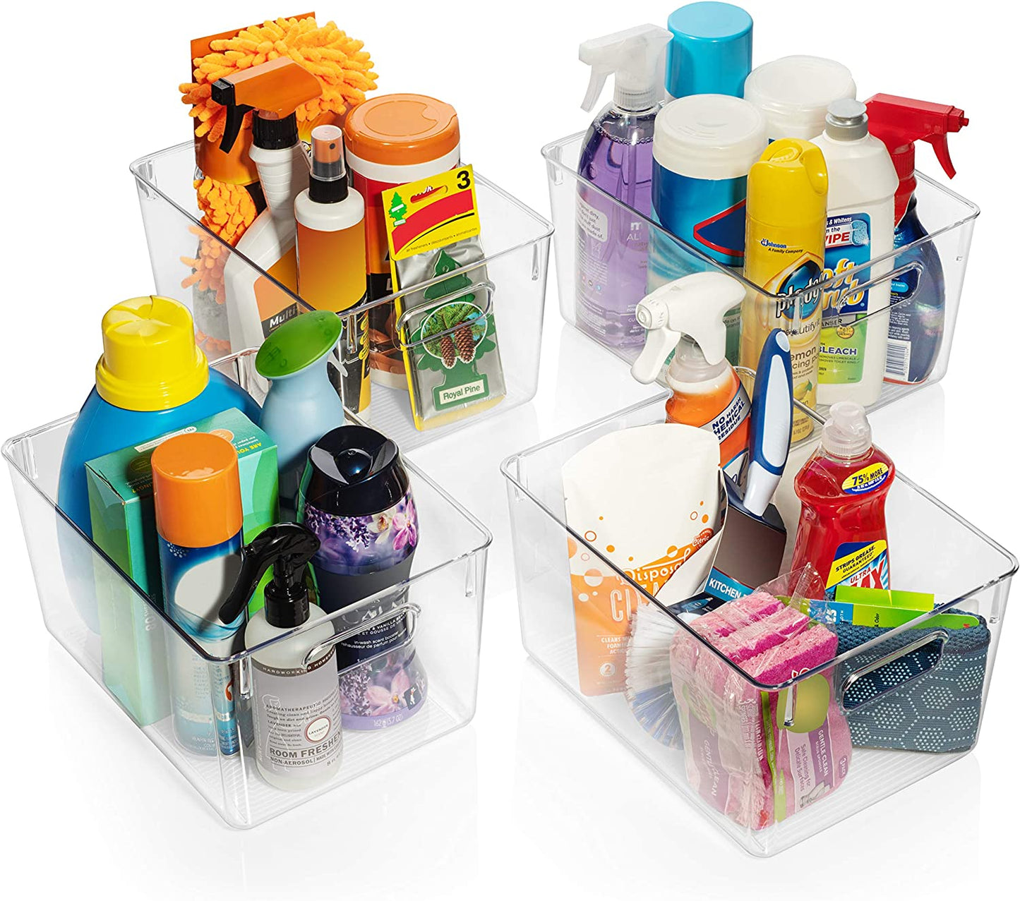 Plastic Storage Bins – Perfect Kitchen Organisation or Pantry Storage – Fridge Organiser, Pantry Organisation and Storage Bins, Cabinet Organisers - 4 Pack