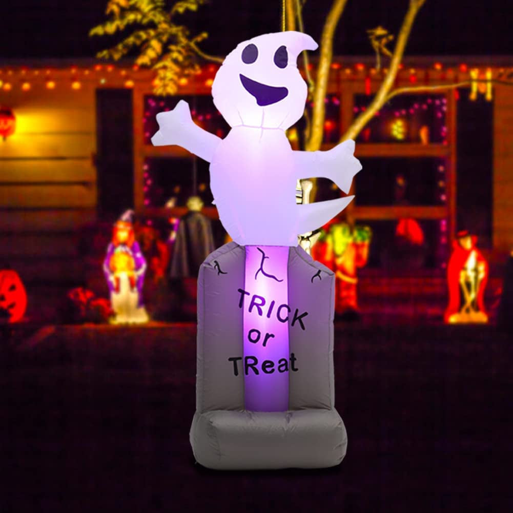 5FT Halloween Decoration Inflatable Ghost on Tombstone with LED Lights Blow up Halloween Party Props Decoration for Indoor Outdoor Garden Yard Lawn Home Shopping Mall