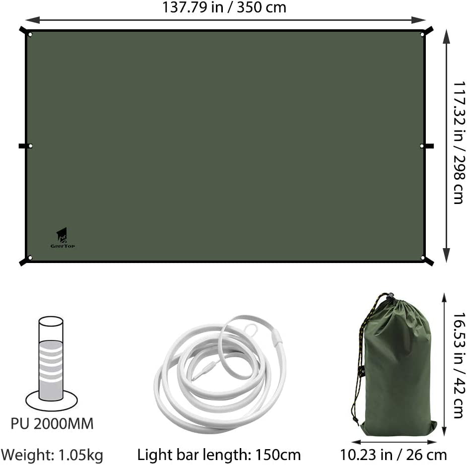 Camping Tarp, Waterproof Hammock Tarp Rain Fly Lightweight Tent Tarp Shelter with LED Light for Camping Hiking Backpacking Traveling