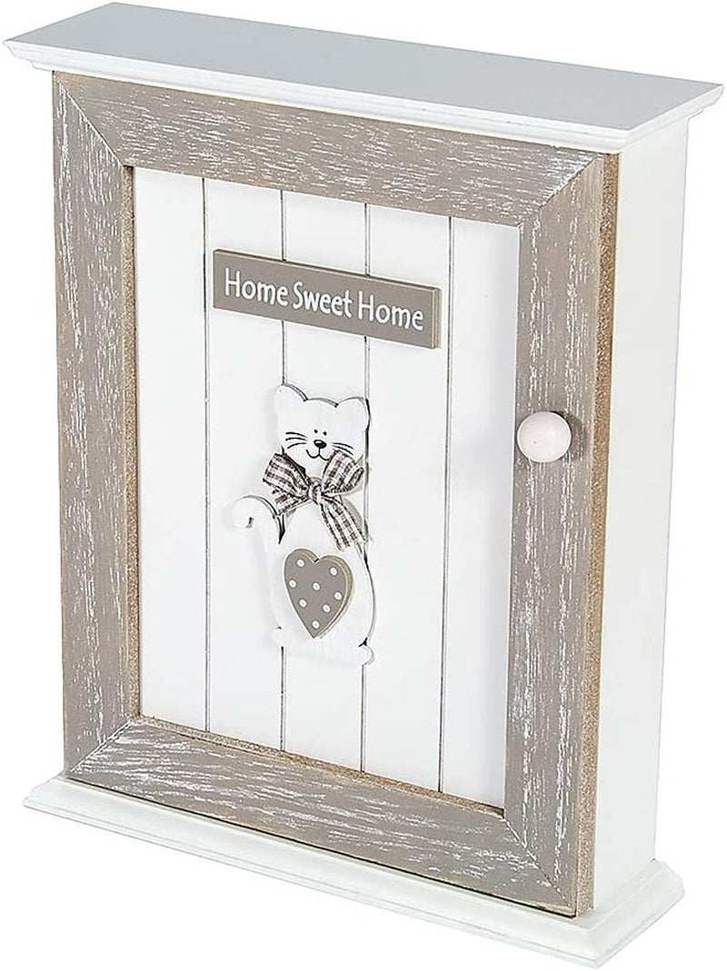 Key Box Wall Mounted Wooden Key Holder Key Cabinet for Wall Grey White Cat Home Decor Gift for Cat Lover