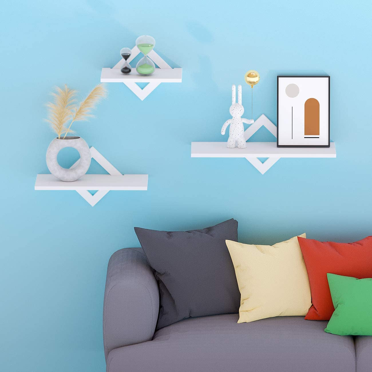 White Floating Shelf, 3 Sets of White Wall-Mounted Shelves, Modern Home Decoration Storage Shelf, with Invisible Accessories, Suitable for Bathroom, Bedroom, Office, Living Room, Kitchen, Etc