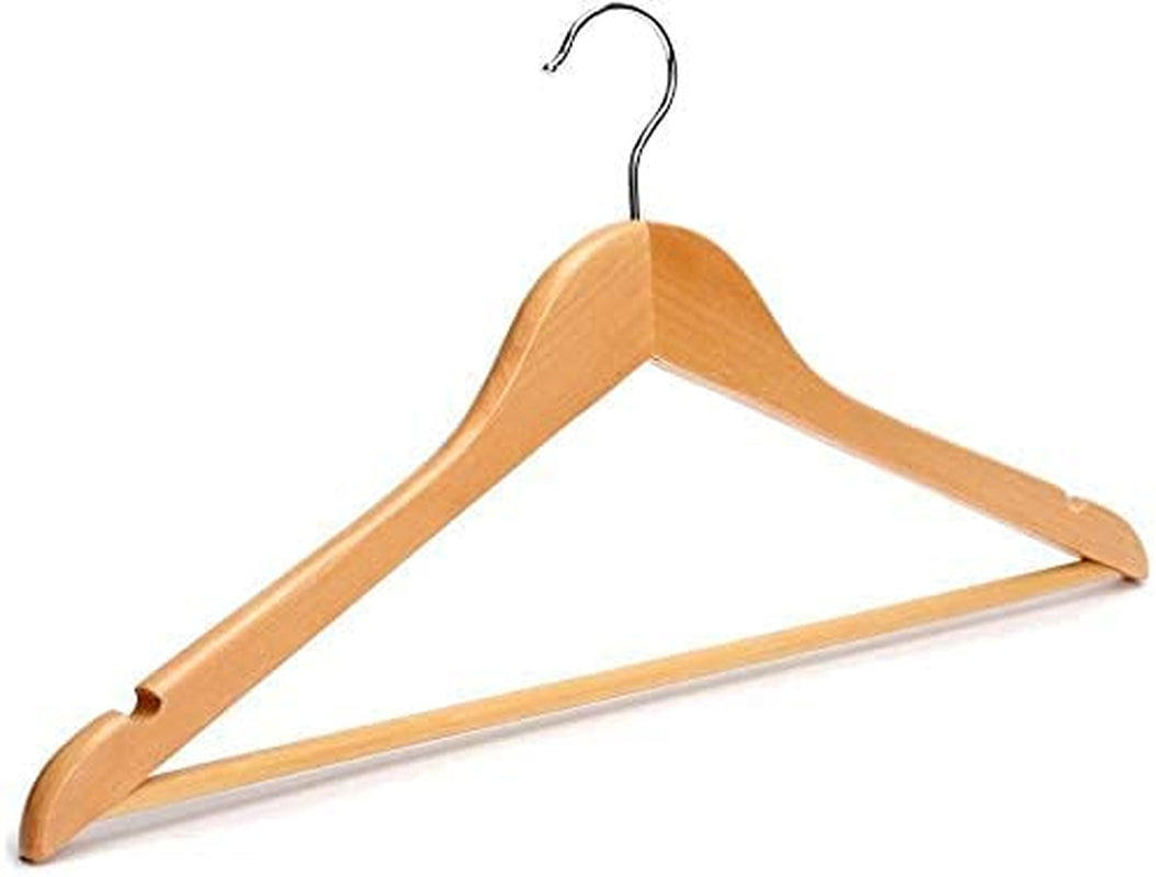 Strong Natural Wood Wooden Coat Hangers with 360 Degree Rotatory Hook & round Trouser Bar & Shoulder Notches - Durable Wardrobe Space Saver - Suitable for Coat, Jacket, Suit, Jumper (30Pk)