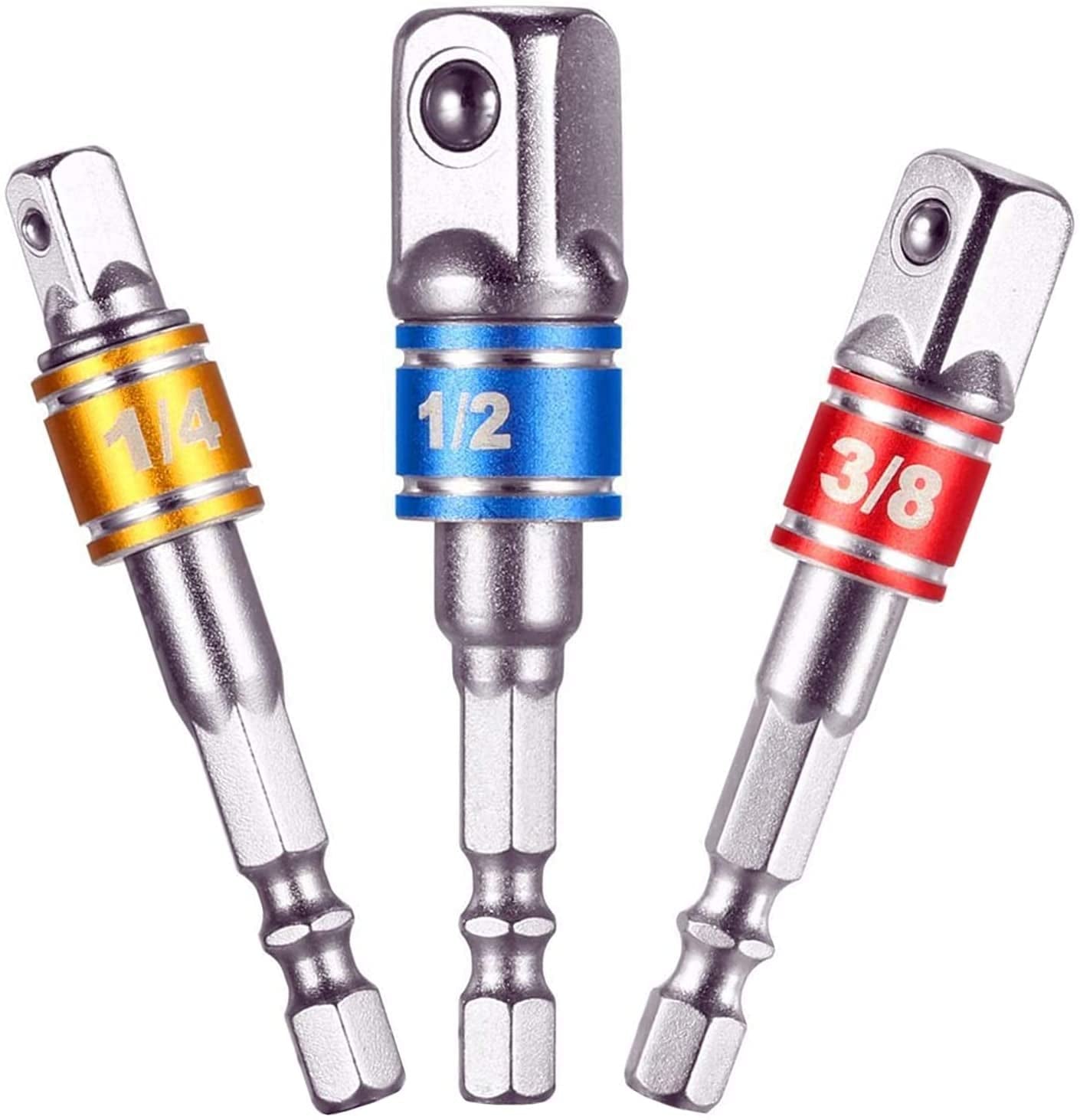 Set Power Hand Tools Driver,3 Pcs 1/4", 3/8", 1/2" Driver Extension Impact Grade Socket Adapter Set,Hex Shank Bit Square Nut Driver Set,For Automotive, Home Repair Tool Kits