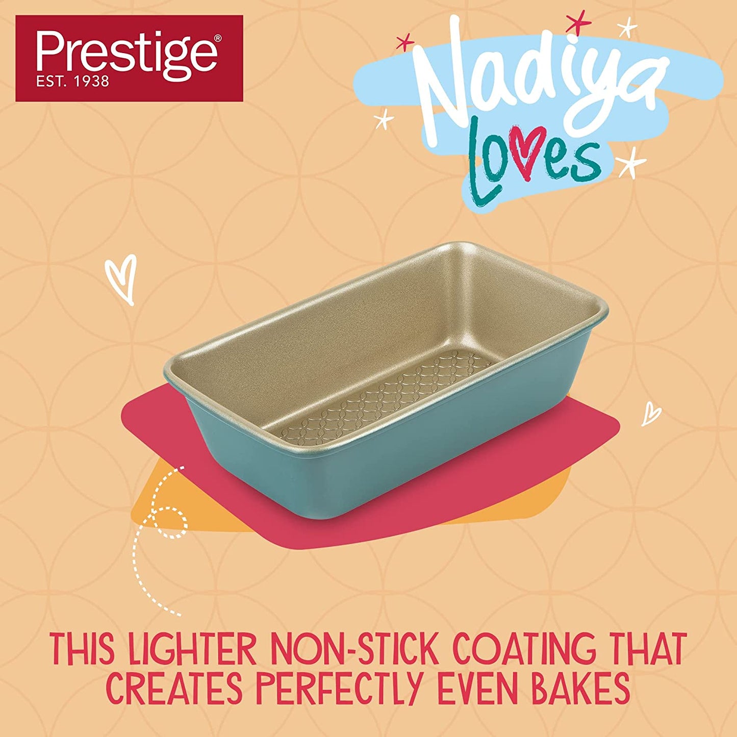 Prestige X Nadiya 9 Inch Loaf Tin - Non Stick Loaf Tins for Baking 23Cm X 13Cm, Dishwasher Safe Lightweight Steel Bakeware, Teal & Gold