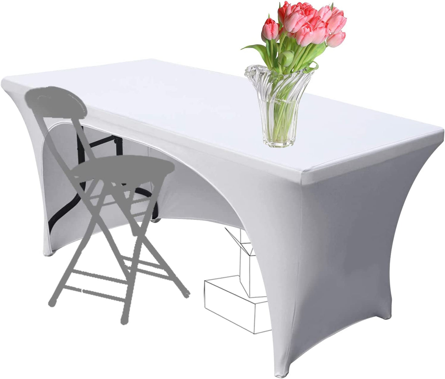 Stretchable Tablecloths 6Ft for Rectangle Tables with Open Back, Fitted Spandex Rectangular Patio Table Covers, Wedding, Party, Kitchen, Beauty Event Decoration-Black