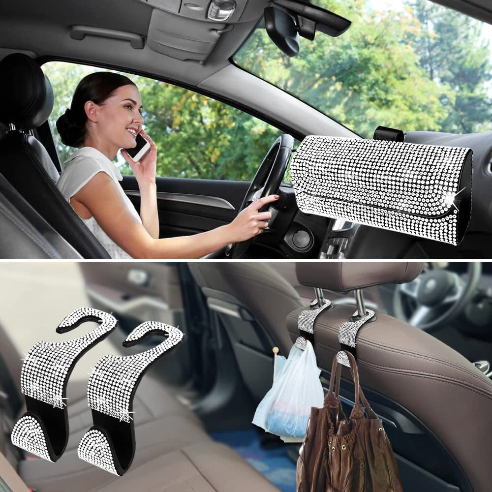 Bling Glasses Holder with Car Hooks, Car Glasses Case Crystal Sunglasses Holder for Car Sun Visor Sunglasses Storage Case Organizer