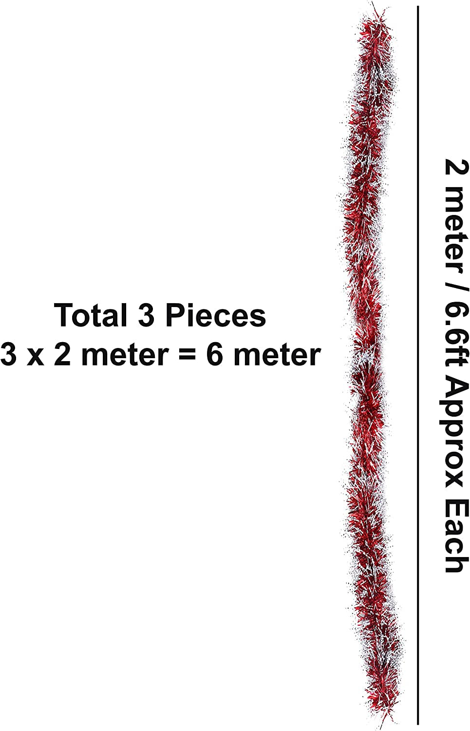 Christmas Tinsel Tree Decorations (3 Pack) - 2M (193 Cm Approx) Thick Red Christmas Tinsel Garland for Christmas, New Years Eve Party, Indoor and Outdoor Decorations - Xmas Decorations