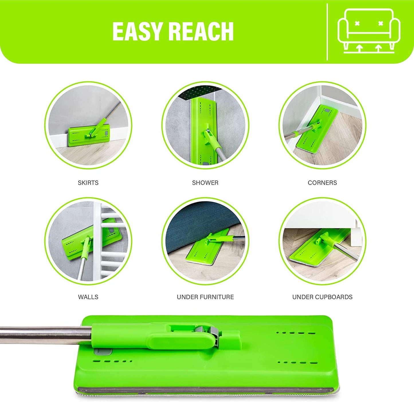 Easygleam Mop and Bucket Set. Microfibre Flat Mop with Stainless Steel Handle, Innovative Twin Chamber Bucket for WET & DRY Use. 4 Reusable Pads Supplied, Suitable for All Floor Types