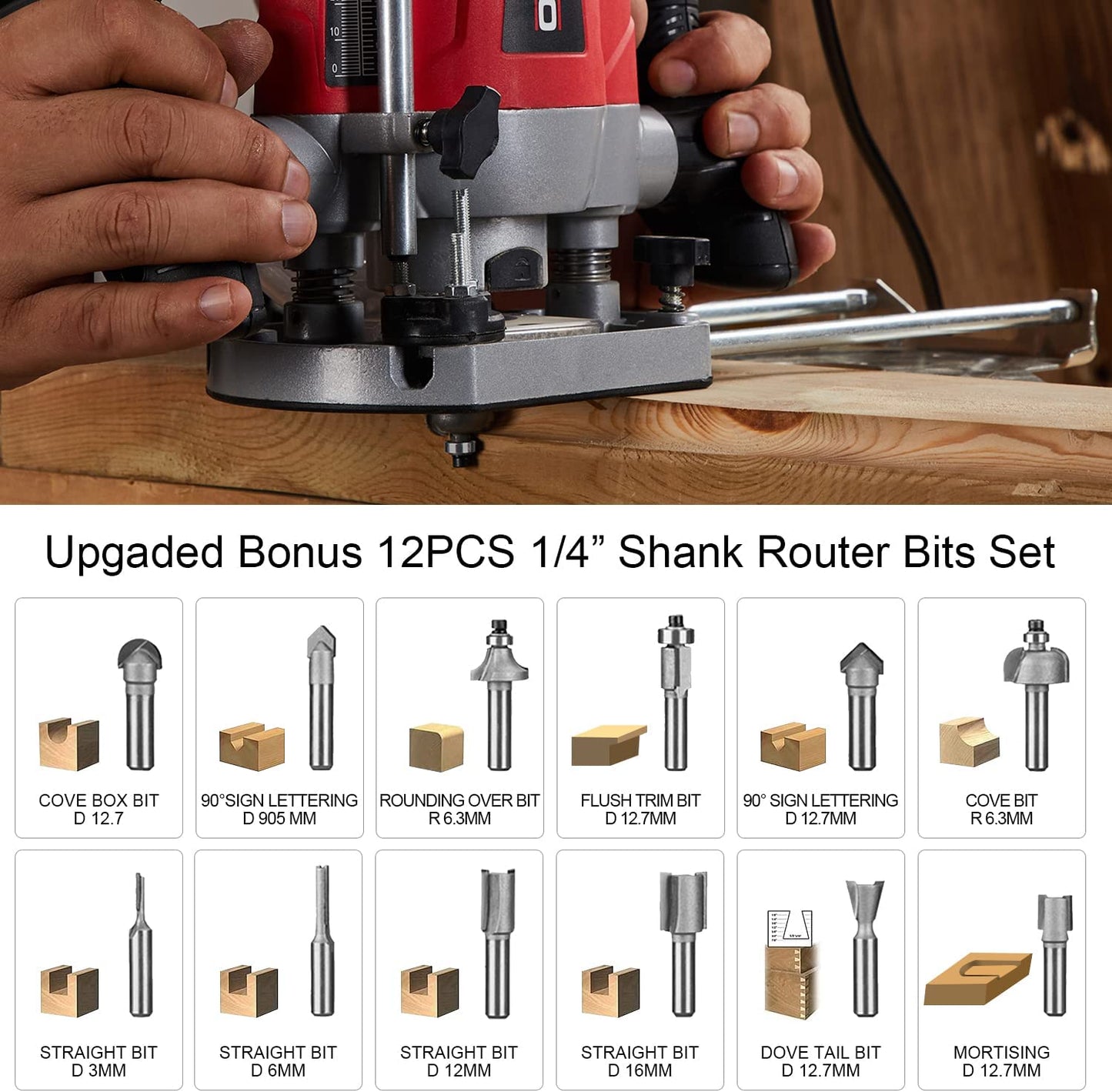 Electronic Wood Router 240V, 1200W Laminate Wood Working Joiners Tool, Compact Router with Trimmer Base…