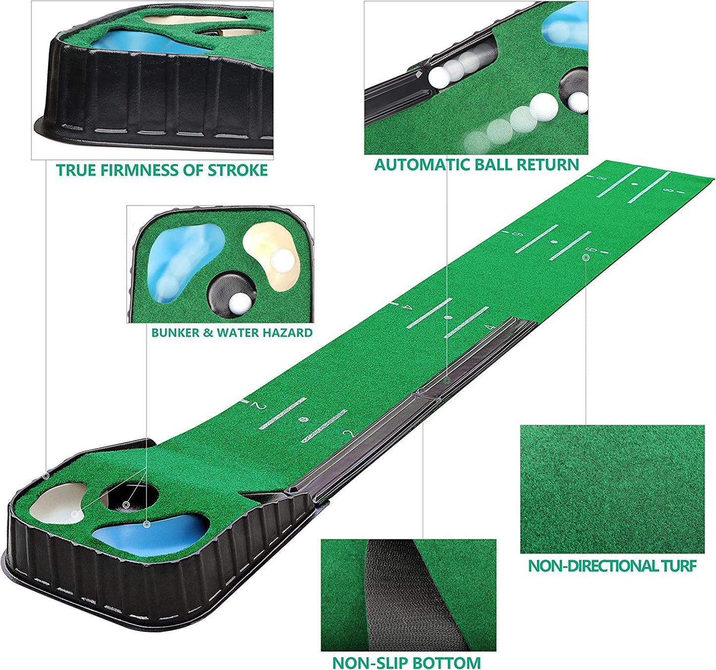 Hazard and Bunker Golf Putting Mat | True Roll Surface with Non Slip Backing Golf Putting Green
