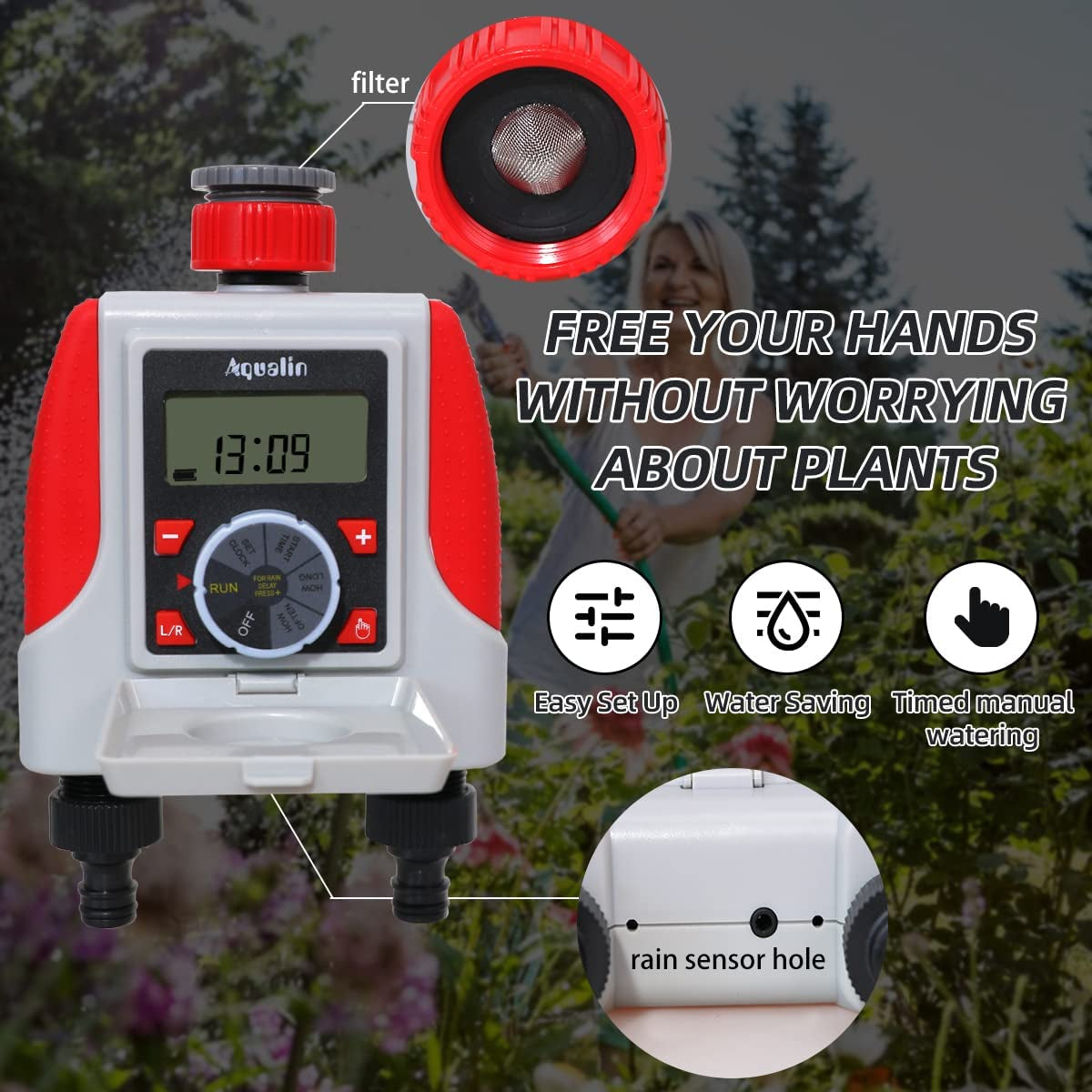 Two Outlets Electronic Hose Tap Water Timer Garden Irrigation System Controller Watering Computer Waterproof