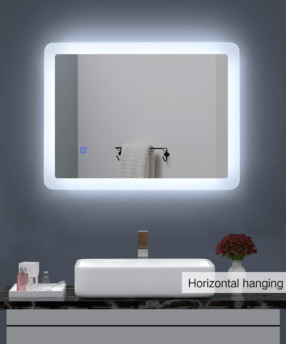 Bathroom LED Mirror, Illuminated Bathroom Mirror with LED Lights Dimmable Anti-Fog Shatter-Proof Tempered Wall Mirrors with Demister Pad (390X500Mm, Designer)