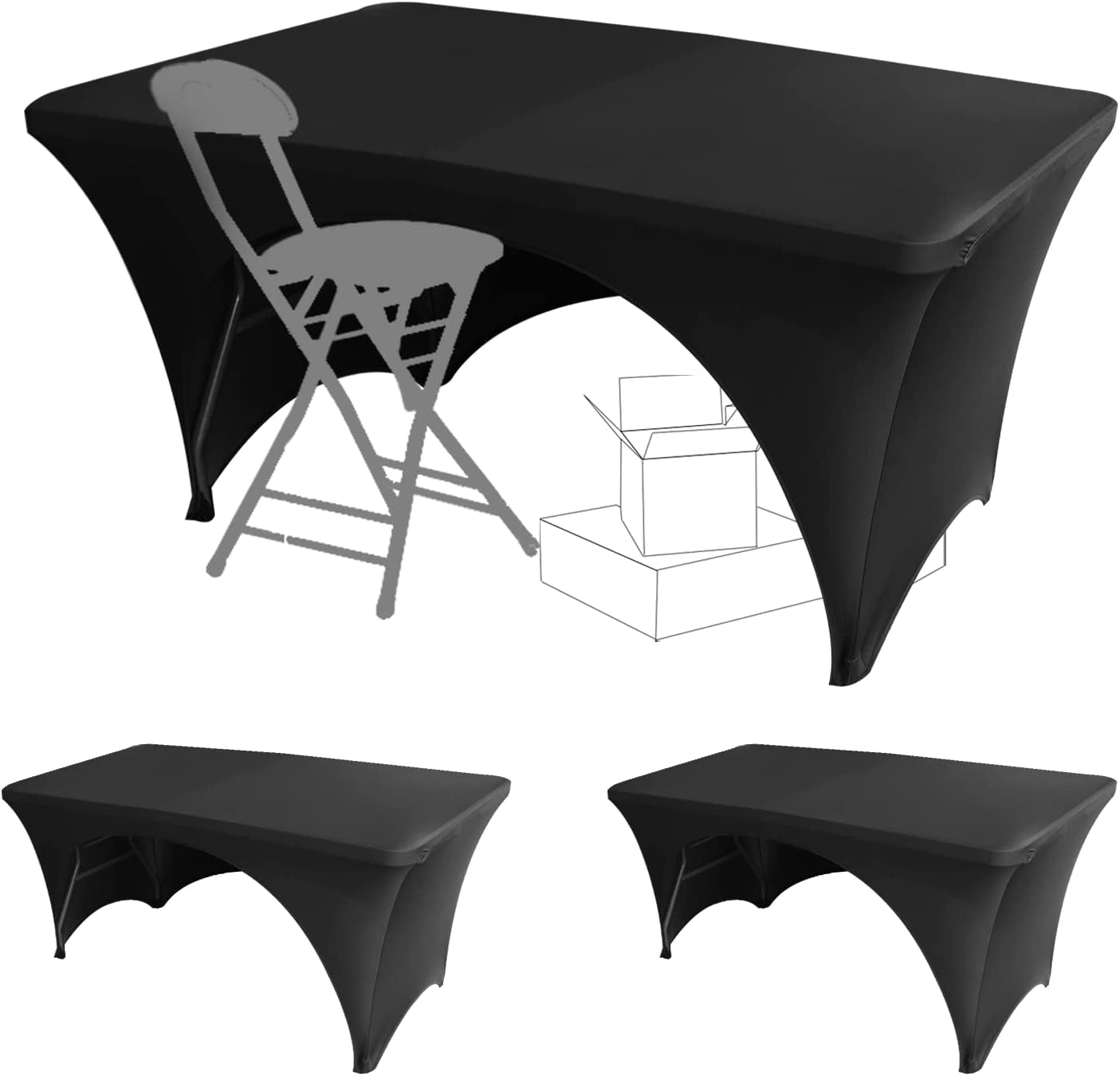 Stretchable Tablecloths 6Ft for Rectangle Tables with Open Back, Fitted Spandex Rectangular Patio Table Covers, Wedding, Party, Kitchen, Beauty Event Decoration-Black
