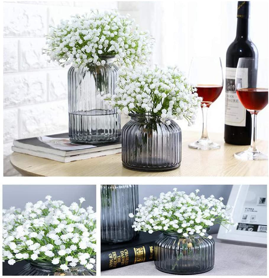5Pcs Artificial Flowers, Fake Flowers Silk Plastic Artificial Gypsophila Realistic Flower Arrangements Wedding Decoration Table Centerpieces(White)