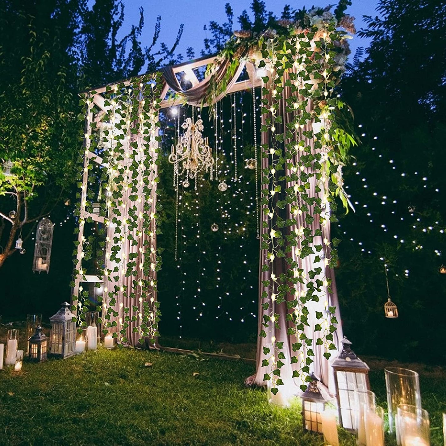 12Pack Vines with LED String Lights, Room Decor Fake Ivy, Wall Decor Artificial Ivy Garland, Garden Decor Fake Vines, Artificial Plants Leaves Aesthetic Garden Accessories(84Ft)