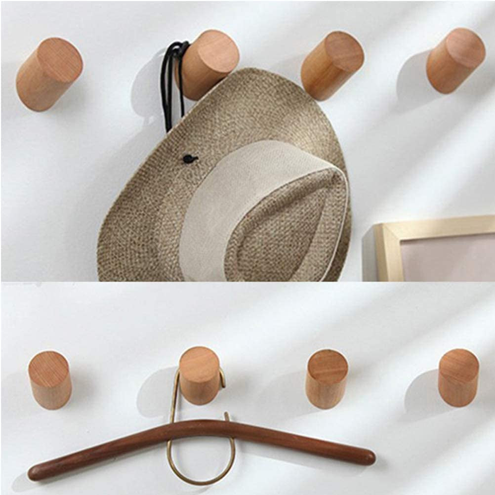 Wooden Coat Hook, 5 Pack Natural Wall Mounted Clothes Scarf Hat and Bag Storage Hangers Towel Rack Bedroom Decoration,Diameter 30Mm