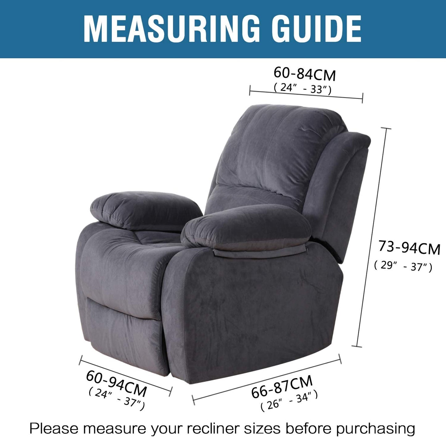 Stretch Recliner Cover Recliner Chair Covers for Living Room Recliner Chair Slipcover with Side Pocket, Thick Soft Small Checked Jacquard, Fitted Standard/Oversized Recliner, Brown