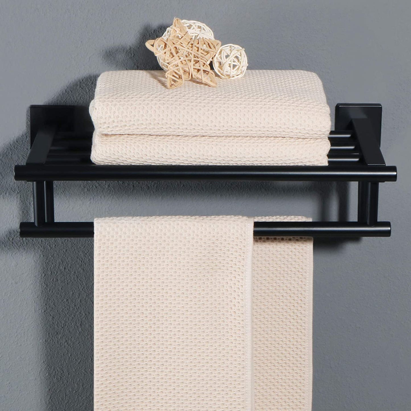 16-Inch Black Towel Rail Wall Mounted SUS304 Stainless Steel Towel Rack Shelves Towel Holder with Double Towel Bars for Bathroom, EGZ8040-B
