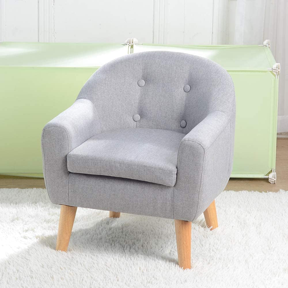 Single Linen Fabric Kids Armchair, Toddler Sofa and Couch with Wooden Legs, Gift for Children under 4 Years Old