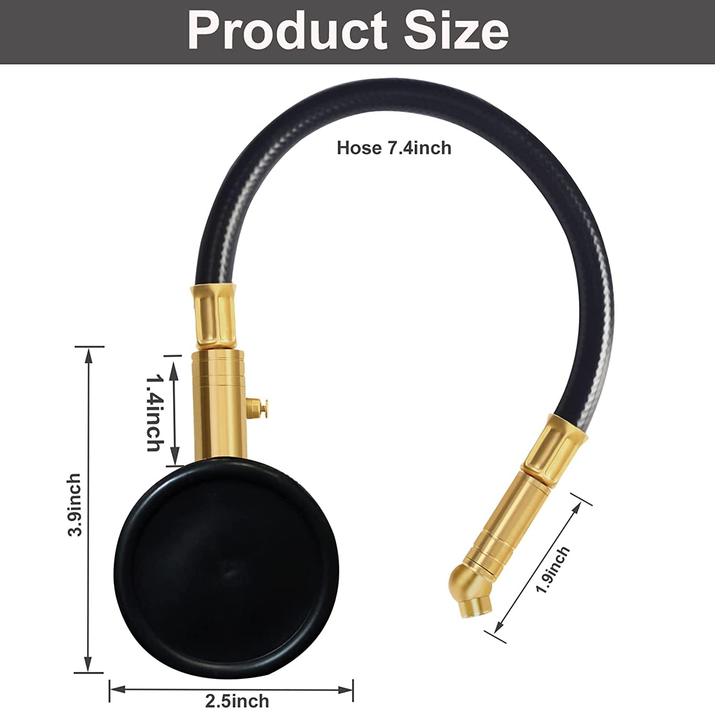 Tyre Pressure Gauge 100 Psi 7 Bar, Accurate Car Tyre Gauges with Flexible Hose Glow Dial, Mechanical Air Pressure Meter for Schrader Valve of Bike, Motorcycle, Car, SUV