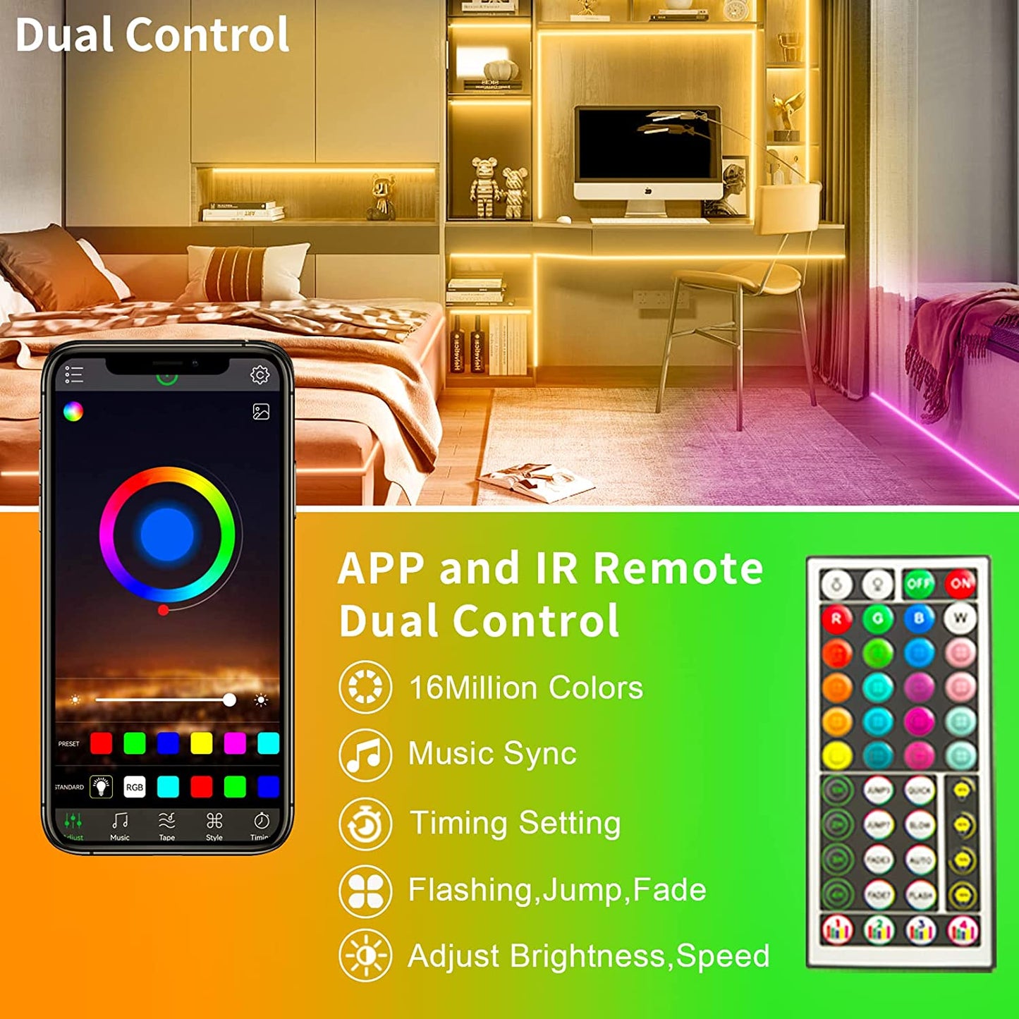 30M Led Strip Lights(2 Rolls of 15M) RGB Music Sync Color Changing, Led Lights with Smart App Control Remote, Led Lights for Bedroom Lighting Flexible Home Decoration