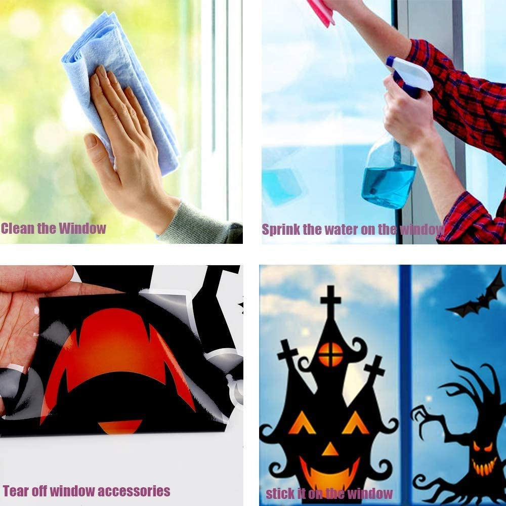 Halloween Window Clings Stickers, 7Sheet Halloween Bats Spiders Window Cling Sticker Decal for Halloween Window Decoration