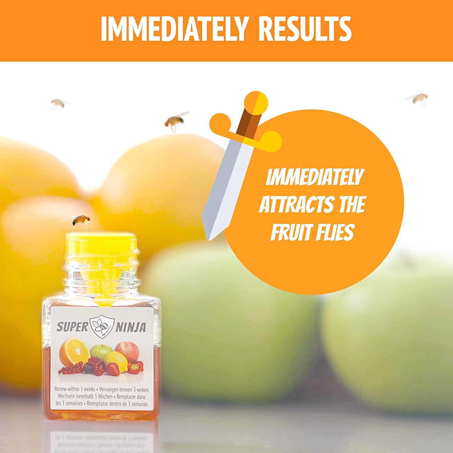 Fruit Fly Trap - 2 Pack - Highly Effective Ecological Fruit Fly Traps Indoor - Environmentally Responsible Fruit Fly Killer - User Friendly - up to 3 Weeks per Bottle