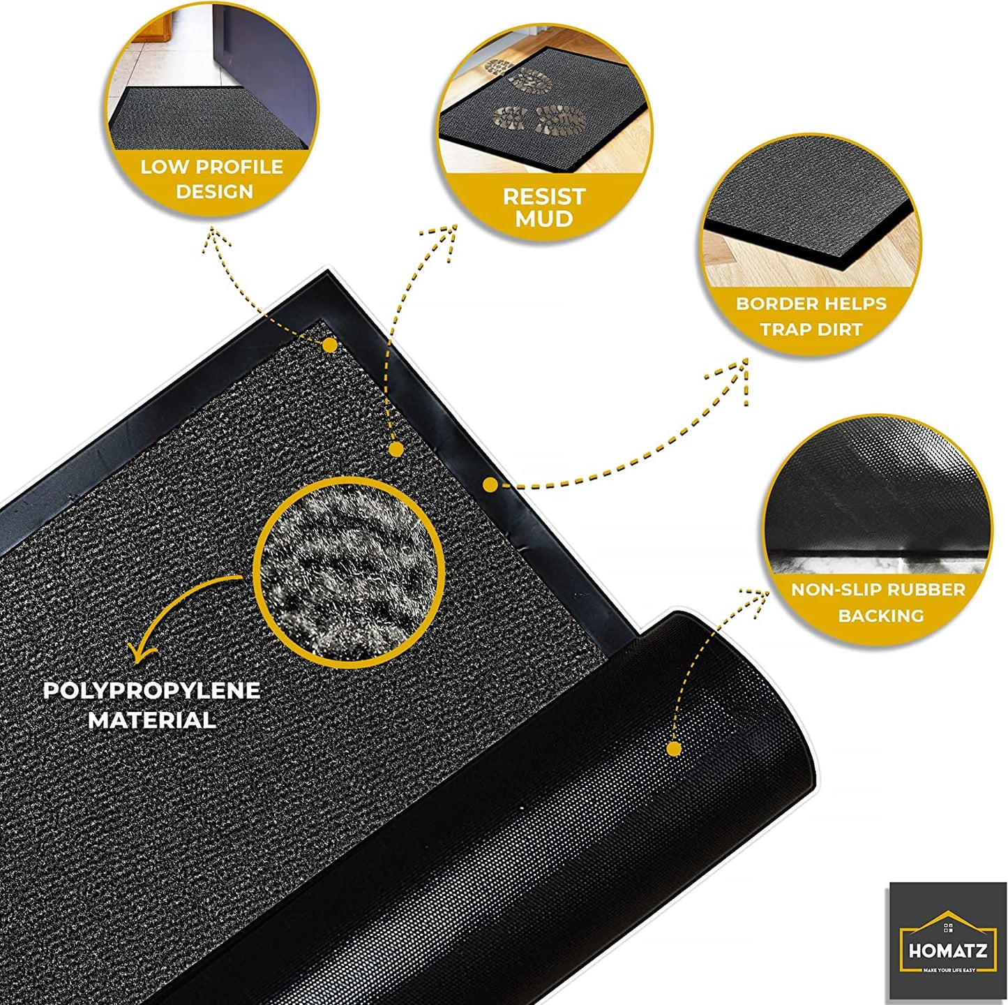 Door Mat for Indoor & Outdoor - Heavy Duty Rubber, Floor and Kitchen Mats - Non-Slip, Washable and Dirt Trapper Doormats Super Absorbent Barrier Mat 40X60Cm, Grey