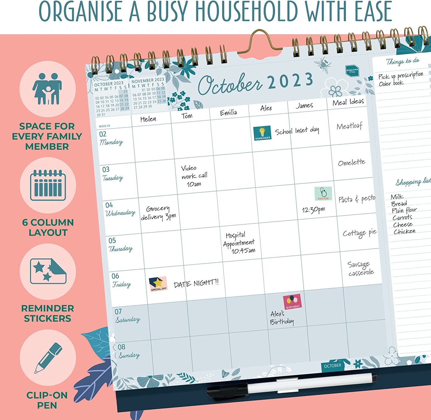 Family Weekly Planner 2022 2023. Wall Calendar 2022 2023 with 6 Columns. Family Calendar 2022 2023 Runs Mid-Aug'22 - Dec'23. 2022 2023 Calendar with Lists, Pocket & Stickers