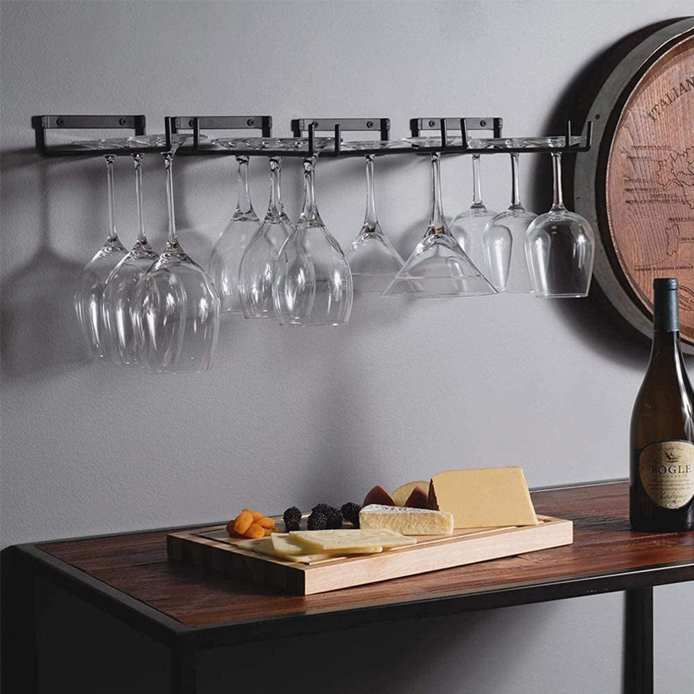 Wine Glass Racks Wall Mounted Hanging Rack Shelf Wine Cup Display Stand for Cabinet and Bar Black 30Cm(4 Pcs)