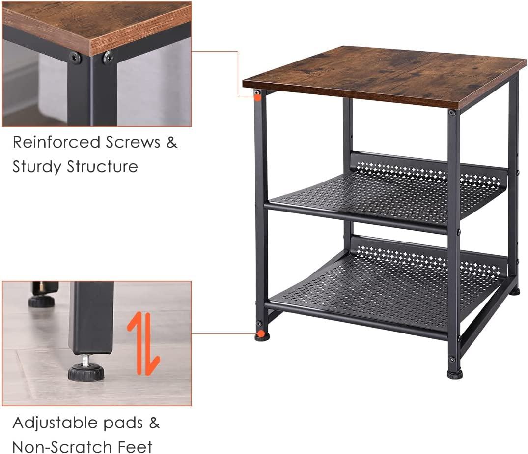 Side Table, Nightstand, Set of 2 Industrial Style Sofa End Table 42 X 42 X 52 Cm,With 2 Adjustable Mesh Shelves, Easy Assembly, for Living Room,Bedroom, Office,Wood & Metal,Rustic Brown